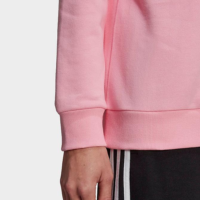 On Model 5 view of Women's adidas Essentials Outlined Logo Half-Zip Sweatshirt in Light Pink/White Click to zoom
