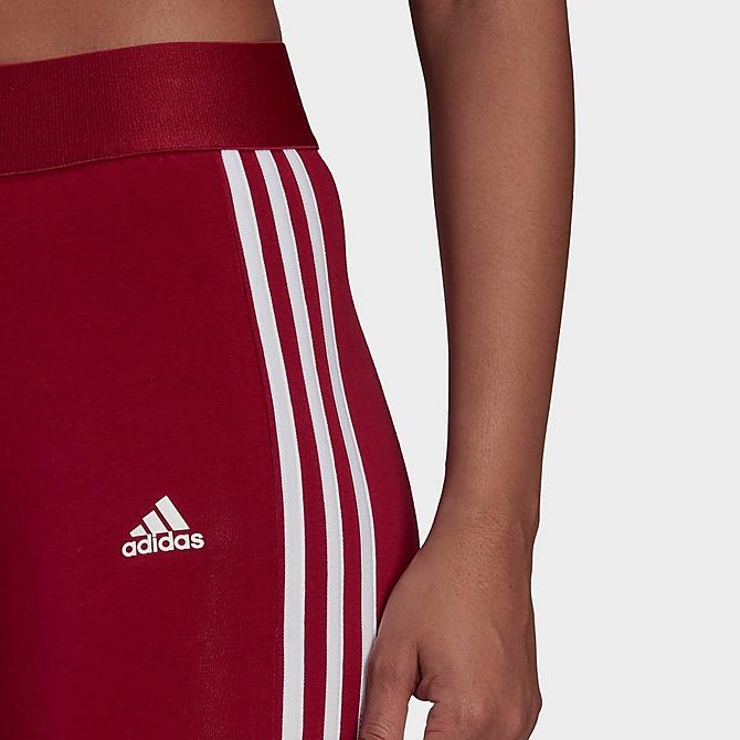 Back Right view of Women's adidas LOUNGEWEAR Essentials 3-Stripes Leggings in Legacy Burgundy/White Click to zoom