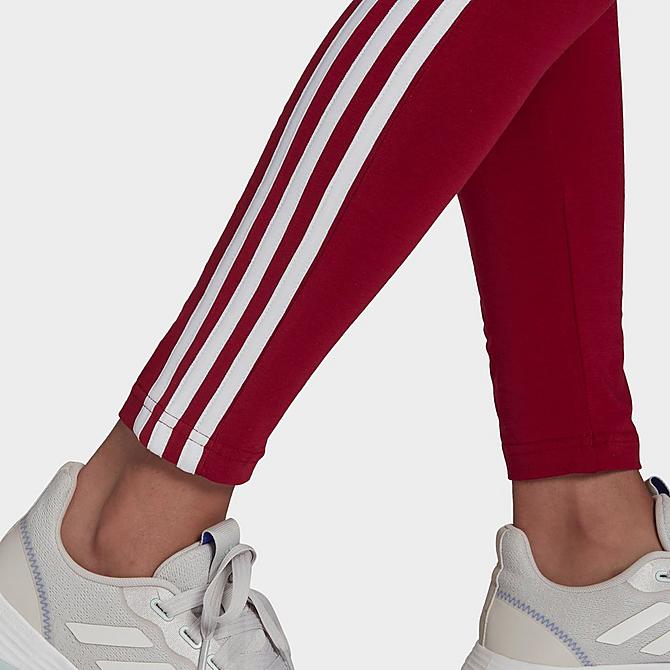 On Model 5 view of Women's adidas LOUNGEWEAR Essentials 3-Stripes Leggings in Legacy Burgundy/White Click to zoom
