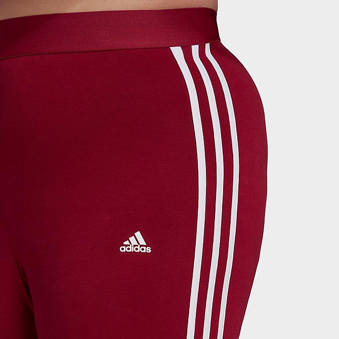 Back Right view of Women's adidas Essentials 3-Stripes Leggings (Plus Size) in Legacy Burgundy/White Click to zoom