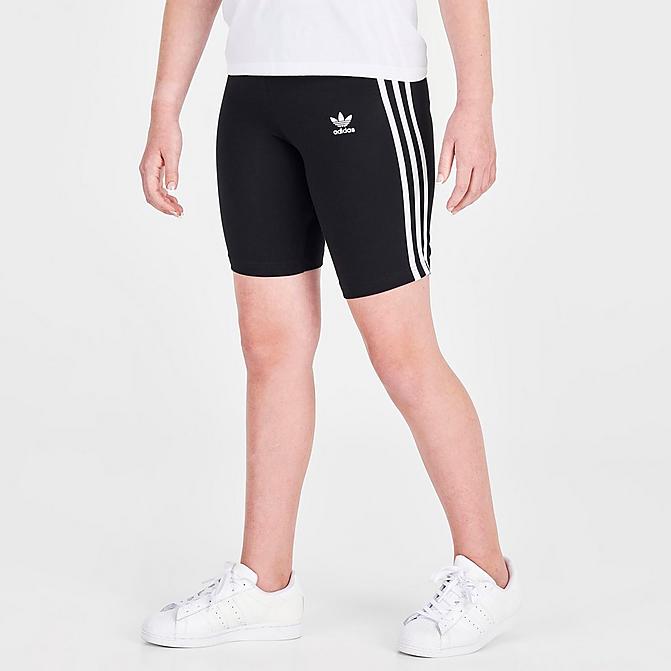 Front view of Girls' adidas Originals Adicolor Bike Shorts in Black/White Click to zoom