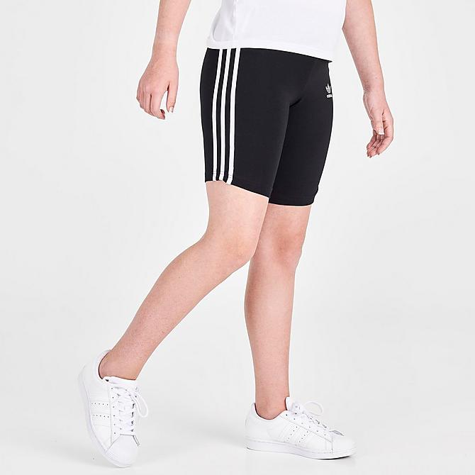 Back Left view of Girls' adidas Originals Adicolor Bike Shorts in Black/White Click to zoom