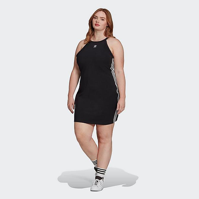 Front view of Women's adidas Originals Adicolor Classics Tight Summer Dress (Plus Size) in Black Click to zoom
