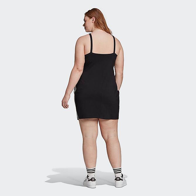 Front Three Quarter view of Women's adidas Originals Adicolor Classics Tight Summer Dress (Plus Size) in Black Click to zoom