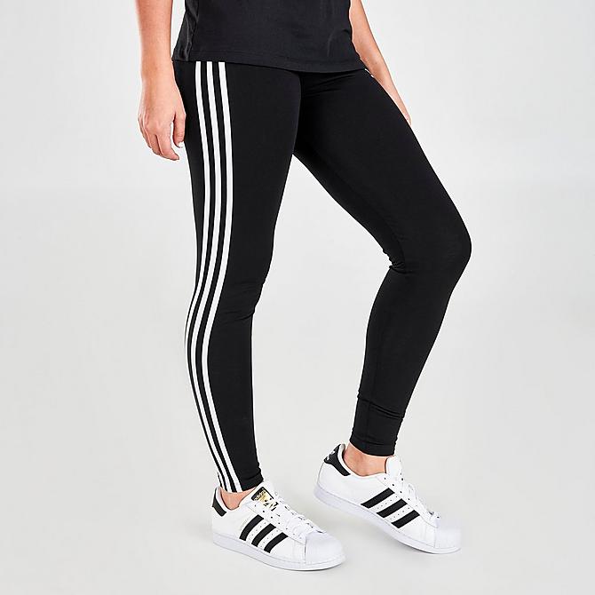 Back Left view of Women's adidas Originals Adicolor Classics 3-Stripes Tights in Black Click to zoom