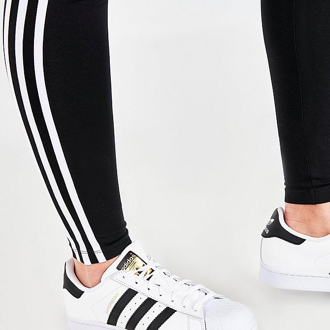 On Model 6 view of Women's adidas Originals Adicolor Classics 3-Stripes Tights in Black Click to zoom