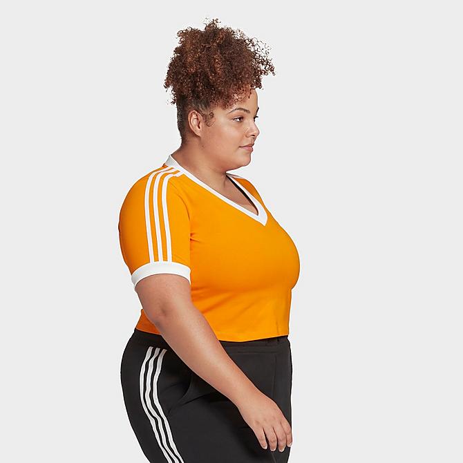 Back Left view of Women's adidas Originals Adicolor Classics Cropped T-Shirt (Plus Size) in Bright Orange Click to zoom