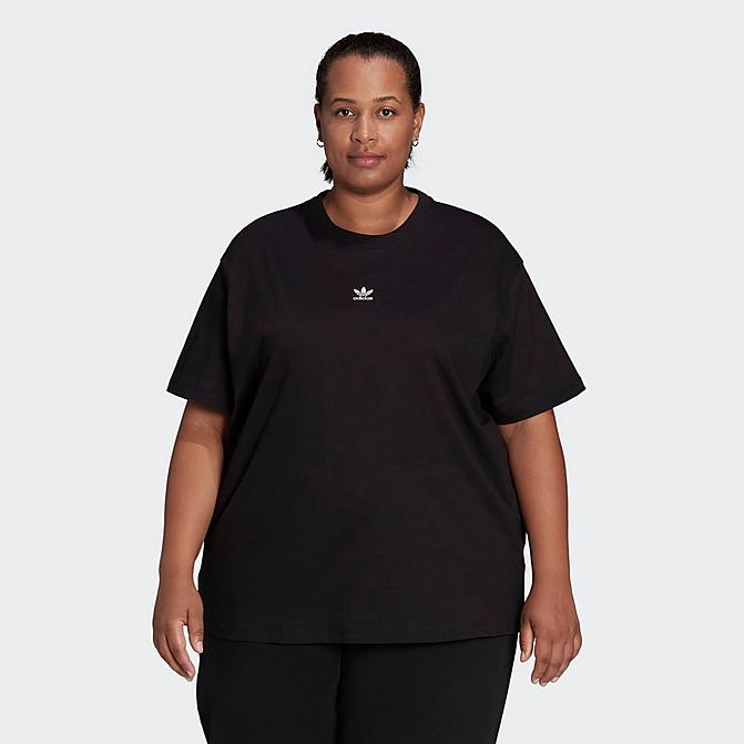 Front view of Women's adidas Originals Trefoil Logo T-Shirt (Plus Size) in Black Click to zoom