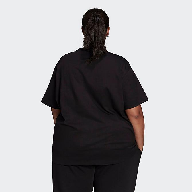 Front Three Quarter view of Women's adidas Originals Trefoil Logo T-Shirt (Plus Size) in Black Click to zoom
