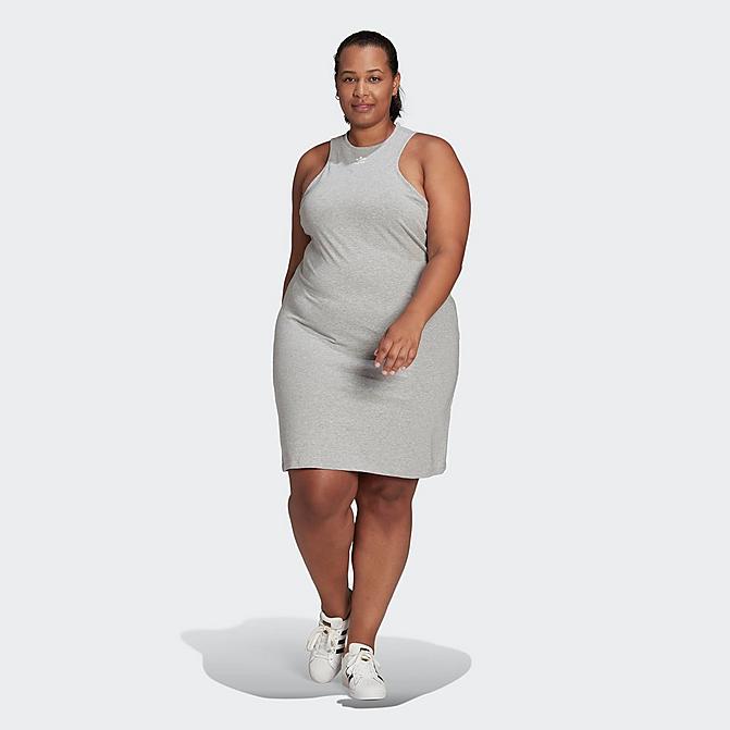 Front view of Women's adidas Originals Adicolor Essential Rib Tank Dress (Plus Size) in Medium Grey Heather Click to zoom