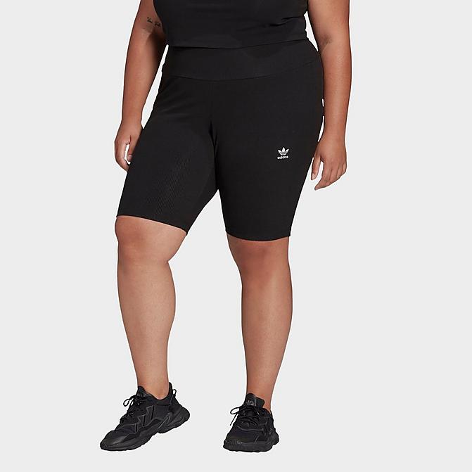 Front view of Women's adidas Originals Adicolor Essentials Short Tights (Plus Size) in Black Click to zoom