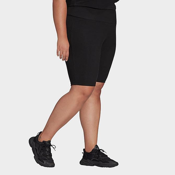 Back Left view of Women's adidas Originals Adicolor Essentials Short Tights (Plus Size) in Black Click to zoom