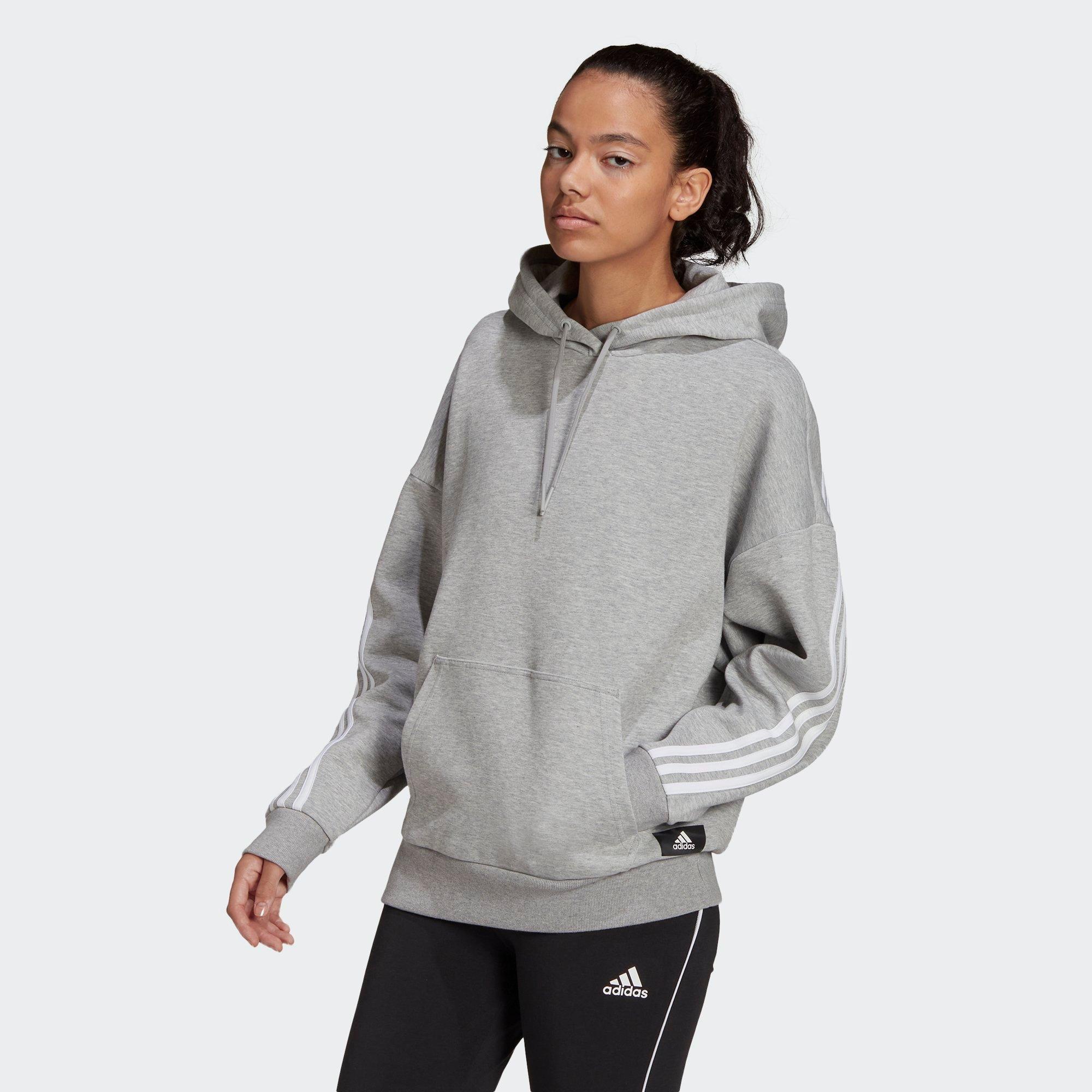 adidas 3 stripe hoodie women's grey