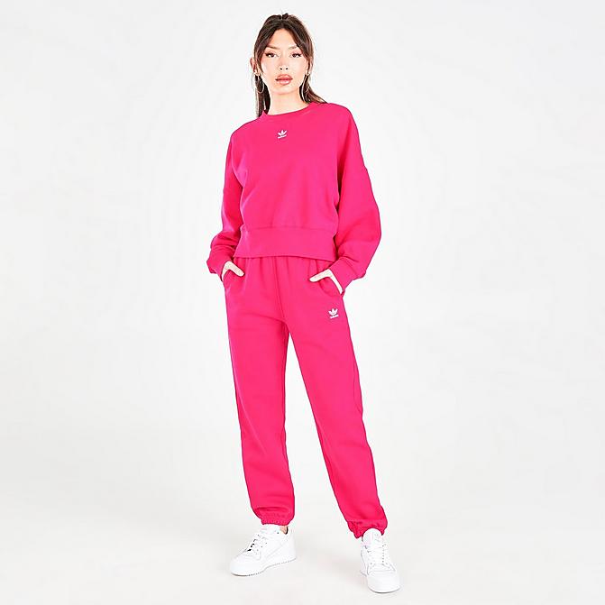Front view of Women's adidas Originals Adicolor Essentials Fleece Jogger Pants in Bold Pink Click to zoom