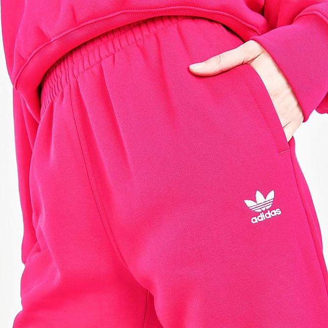 On Model 5 view of Women's adidas Originals Adicolor Essentials Fleece Jogger Pants in Bold Pink Click to zoom
