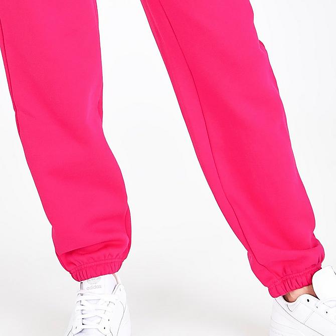 On Model 6 view of Women's adidas Originals Adicolor Essentials Fleece Jogger Pants in Bold Pink Click to zoom