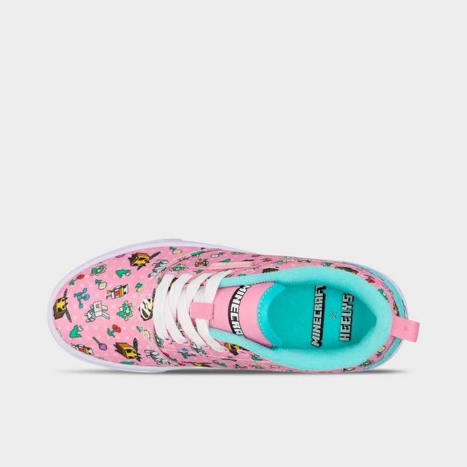 Bottom view of Big Kids' Heelys x Minecraft Pro 20 Prints Casual Shoes in Pink Aqua Click to zoom