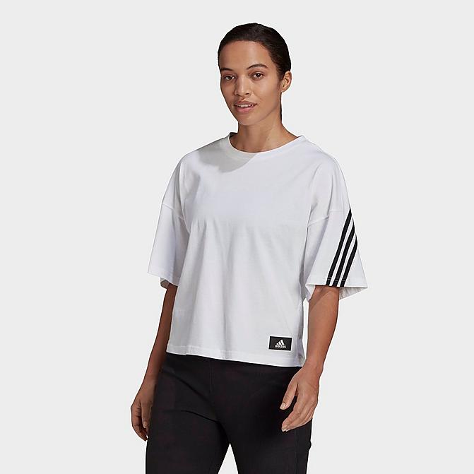 Front view of Women's adidas Sportswear Future Icons 3-Stripes T-Shirt in White Click to zoom