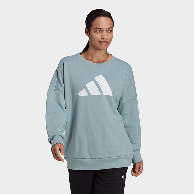 Front view of Women's adidas Sportswear Future Icons Sweatshirt in Magic Grey Click to zoom