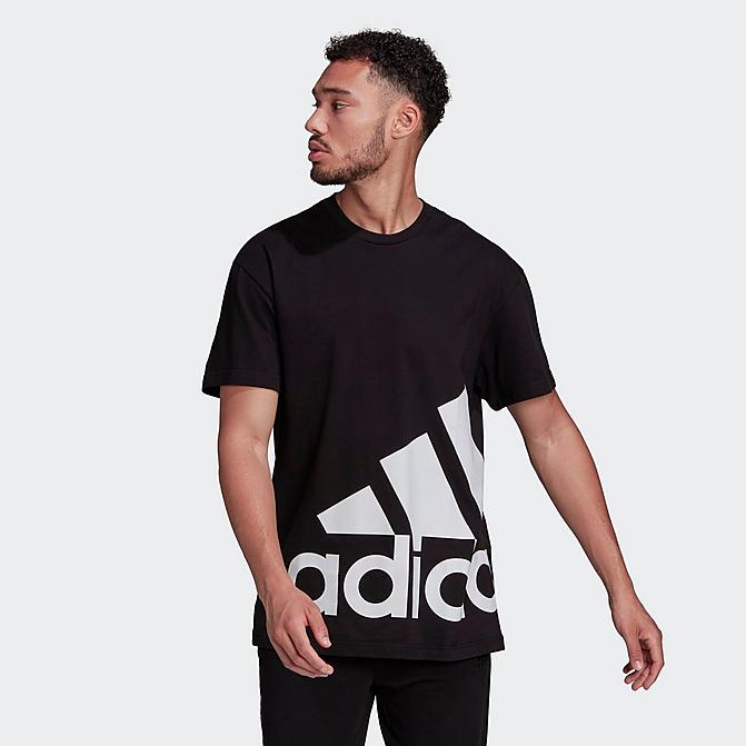 Front view of Men's adidas Essentials Giant Logo Short-Sleeve T-Shirt in Black/White Click to zoom