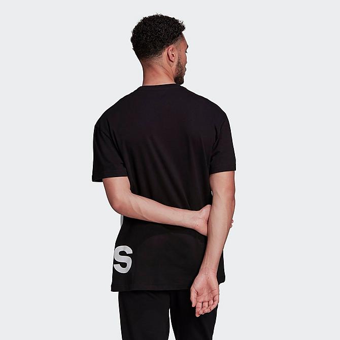 Front Three Quarter view of Men's adidas Essentials Giant Logo Short-Sleeve T-Shirt in Black/White Click to zoom