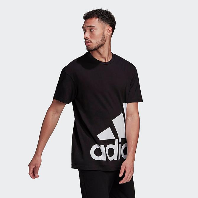 Back Left view of Men's adidas Essentials Giant Logo Short-Sleeve T-Shirt in Black/White Click to zoom