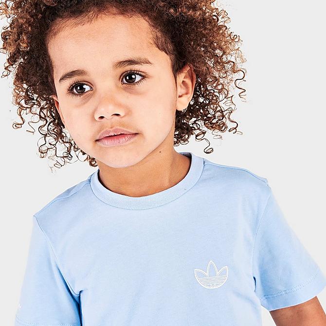 On Model 5 view of Infant and Kids' Toddler adidas Originals SPRT Collection T-Shirt and Shorts Set in Clear Sky Click to zoom