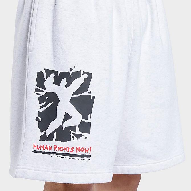 Back Right view of Men's Reebok Human Rights Now! Fleece Shorts in White Melange Click to zoom