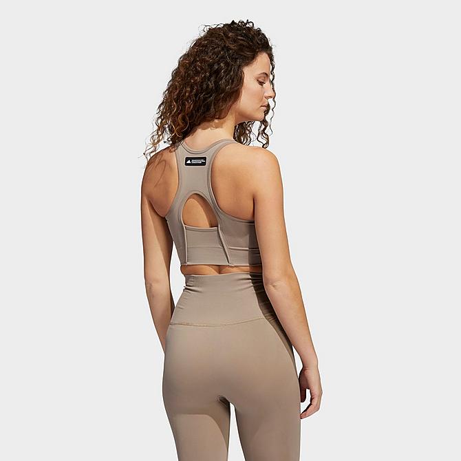Back Left view of Women's adidas Formotion Medium-Support Sports Bra in Chalky Brown Click to zoom