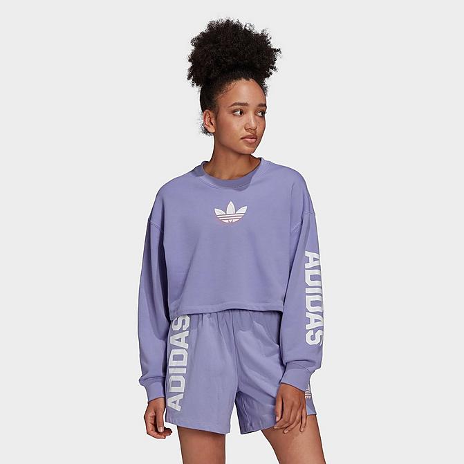 Front view of Women's adidas Originals Streetball Sweater in Light Purple Click to zoom