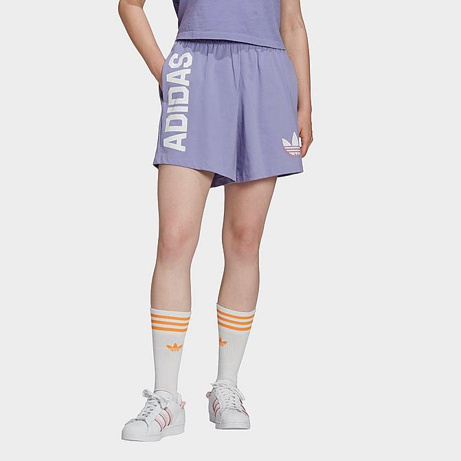 Front view of Women's adidas Originals Streetball Shorts in Light Purple Click to zoom