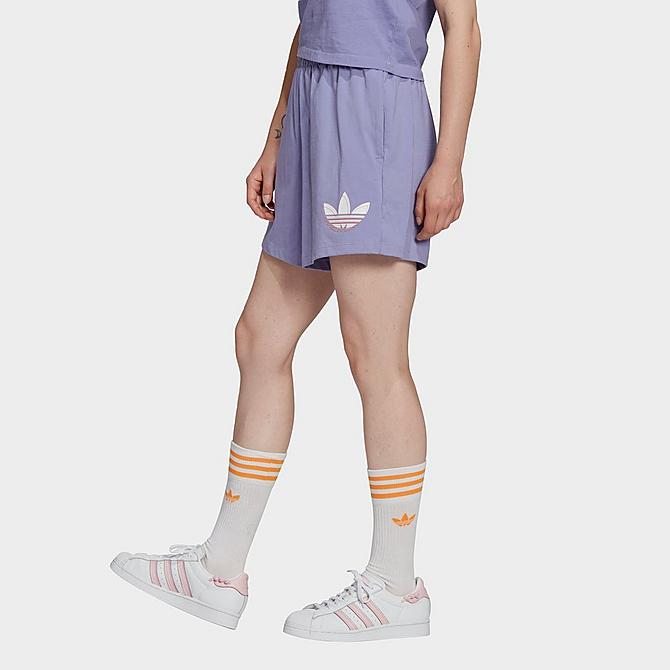 Front Three Quarter view of Women's adidas Originals Streetball Shorts in Light Purple Click to zoom