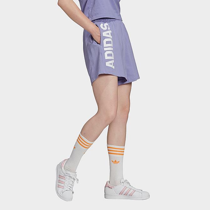 Back Left view of Women's adidas Originals Streetball Shorts in Light Purple Click to zoom