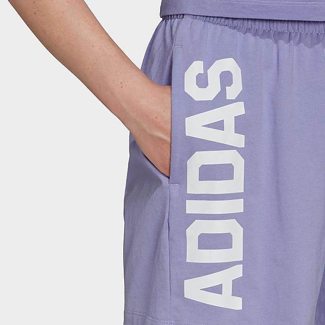 On Model 6 view of Women's adidas Originals Streetball Shorts in Light Purple Click to zoom