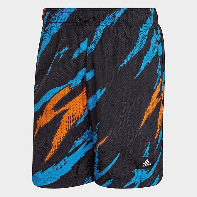 Front view of Men's adidas TRVL Tiger Camo Shorts in Black Click to zoom
