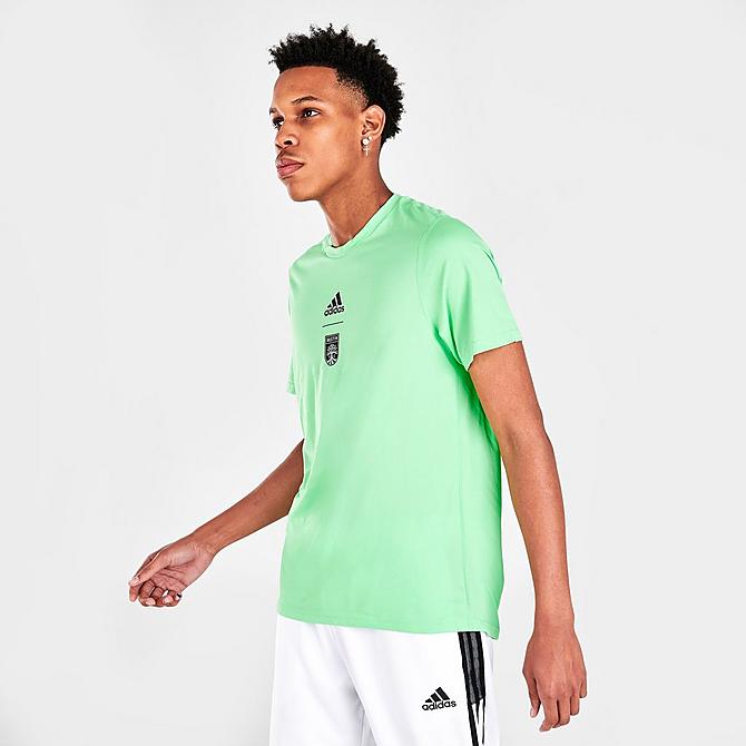 [angle] view of Men's adidas Austin FC Club Short-Sleeve T-Shirt in Glory Mint Click to zoom