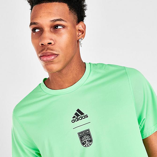 [angle] view of Men's adidas Austin FC Club Short-Sleeve T-Shirt in Glory Mint Click to zoom