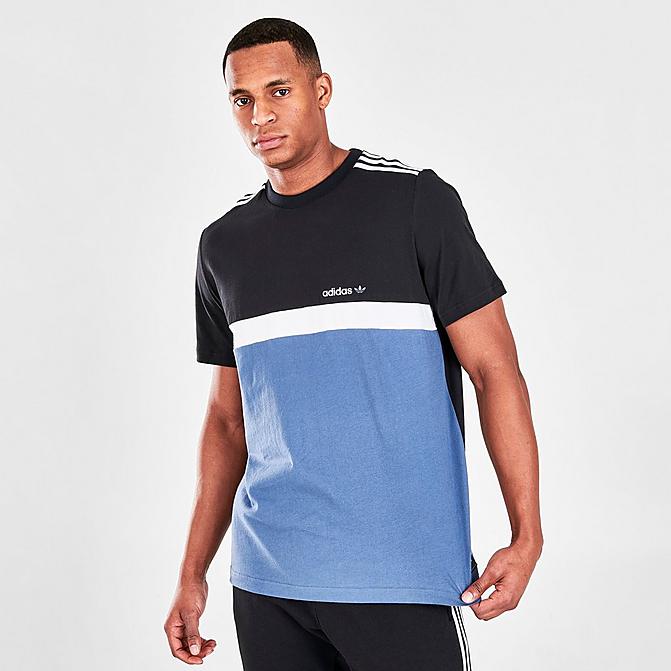 Front view of Men's adidas Originals Nutasca Short-Sleeve T-Shirt in Black/Legend Ink/White Click to zoom