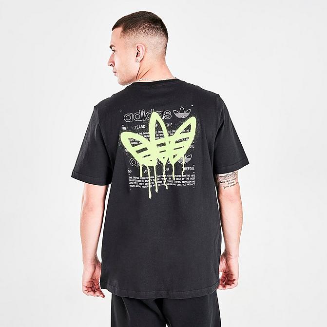 Front view of Men's adidas Originals Graphics Behind The Trefoil T-Shirt in Black/Solar Yellow Click to zoom
