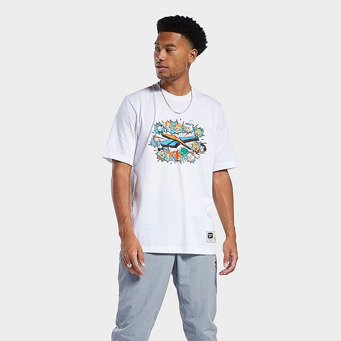 Front view of Men's Reebok Classics Jetsons Flintstones Graphic Print Short-Sleeve T-Shirt in White Click to zoom