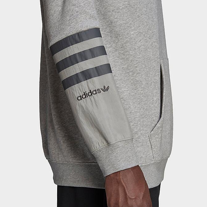 On Model 6 view of Men's adidas Originals SPRT Fleece Pullover Hoodie in Medium Grey Heather Click to zoom
