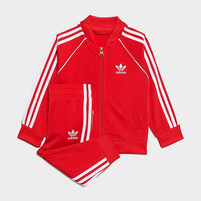 Front view of Infant and Kids' Toddler adidas Originals Adicolor SST Track Suit in Vivid Red/Cloud White Click to zoom
