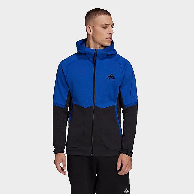 Front view of Men's adidas Sportswear Designed For Gameday Full-Zip Hooded Jacket in Team Royal Blue Click to zoom