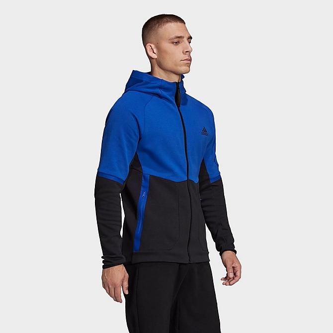 Back Left view of Men's adidas Sportswear Designed For Gameday Full-Zip Hooded Jacket in Team Royal Blue Click to zoom