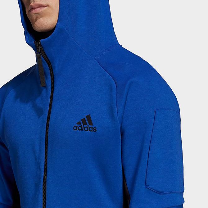 On Model 5 view of Men's adidas Sportswear Designed For Gameday Full-Zip Hooded Jacket in Team Royal Blue Click to zoom