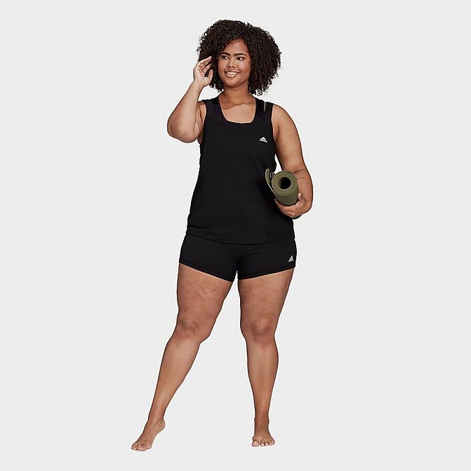 Front view of Women's adidas Yoga Essentials High-Waisted Short Tights (Plus Size) in Black Click to zoom