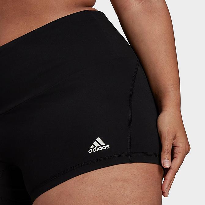 On Model 5 view of Women's adidas Yoga Essentials High-Waisted Short Tights (Plus Size) in Black Click to zoom