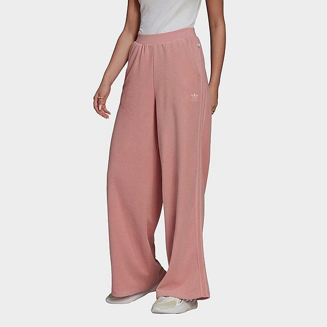 Front Three Quarter view of Women's adidas Originals Soft Wide Leg Pants in Wonder Mauve Click to zoom