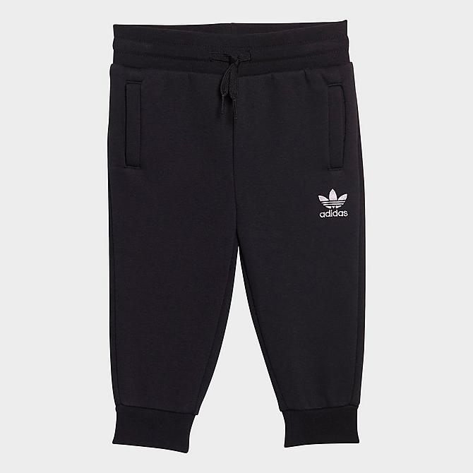 Back Right view of Infant and Kids' Toddler adidas Originals Adicolor Crewneck Sweatshirt and Jogger Pants Set in Black Click to zoom
