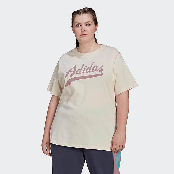 Front view of Women's adidas Originals Team T-Shirt (Plus Size) in Wonder White Click to zoom